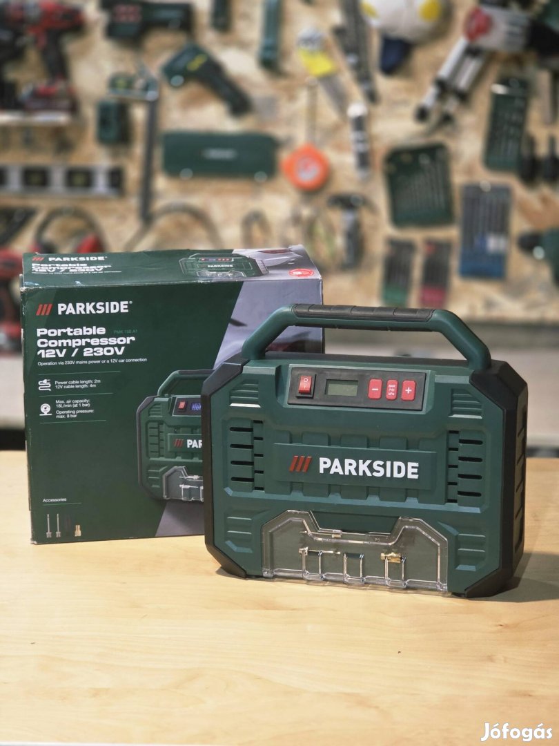 [Új] Parkside Hordozható kompresszor digitális kijelzővel, 12V / 230 V